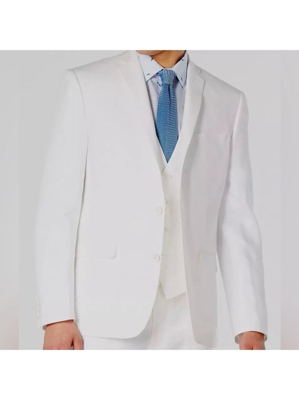 Bar III Men's White Slim-Fit Linen 3 Piece Suit Jacket Pants Vest - NWT